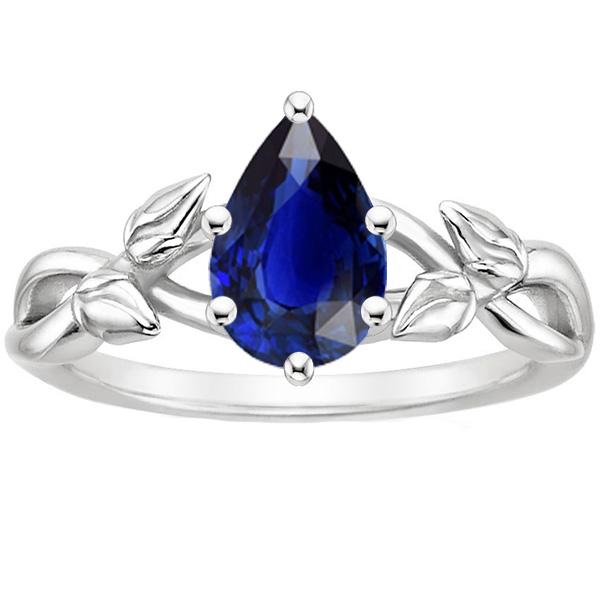 Anello Solitario Foglia Stile Infinito Forma Pera Zaffiro Blu 2 Carati - harrychadent.it