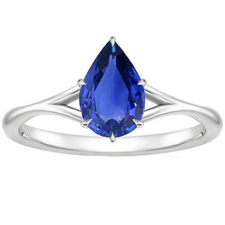 Anello Solitario Gambo Diviso Taglio Pera Zaffiro Blu 2.50 Carati