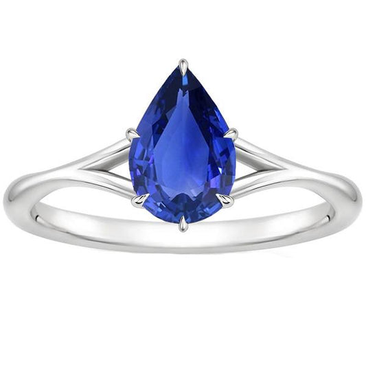 Anello Solitario Gambo Diviso Taglio Pera Zaffiro Blu 2.50 Carati - harrychadent.it