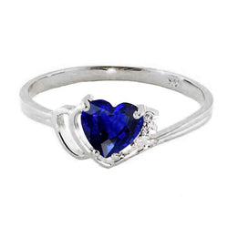 Anello Solitario Gemma Cuore Zaffiro Ceylon 1 Carato Oro Bianco 14K