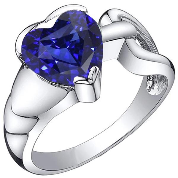 Anello Solitario Matrimonio Oro Bianco Cuore Zaffiro Blu 3 Carati - harrychadent.it