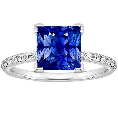 Anello Solitario Oro Bianco Ceylon Zaffiro Blu Con Accenti 4 Carati - harrychadent.it