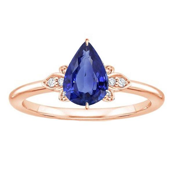 Anello Solitario Oro Rosa Con Accenti Pera Zaffiro Ceylon 3 Carati - harrychadent.it