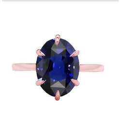 Anello Solitario Ovale Con Zaffiro Blu Profondo Set 3.50 Carati Gioielli