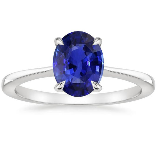 Anello Solitario Ovale Zaffiro Blu 3.50 Carati Gambo Affusolato Oro Bianco - harrychadent.it