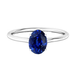 Anello Solitario Ovale Zaffiro Blu Scuro 2 Carati Oro Bianco