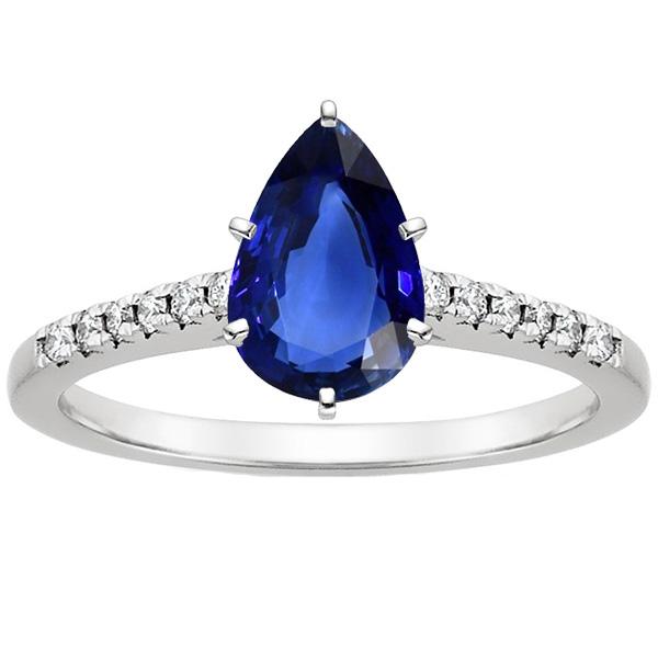 Anello Solitario Pera Zaffiro Blu Con Accenti Pave Diamanti 5 Carati - harrychadent.it