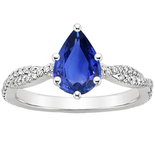 Anello Solitario Pera Zaffiro Ceylon Blu Con Accenti Oro 5.50 Carati - harrychadent.it