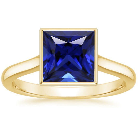 Anello Solitario Princess Bezel Set Blu Zaffiro 5 Carati Oro Giallo - harrychadent.it