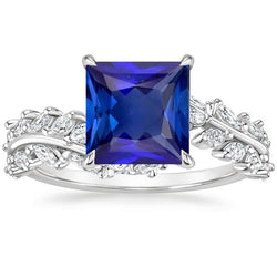 Anello Solitario Principessa Zaffiro Blu Con Accenti Diamanti 6 Carati