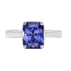 Anello Solitario Radiante 2 Carati Zaffiro Blu Con Gambo Conico Invertito