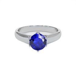 Anello Solitario Rotondo Zaffiro Sri Lanka 2 Carati Oro Bianco 14K