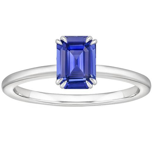 Anello Solitario Smeraldo Blu Zaffiro 3 Carati Oro Bianco 14K - harrychadent.it