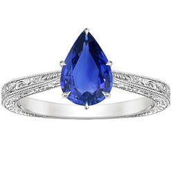 Anello Solitario Stile Antico Taglio Pera Zaffiro Sri Lanka 2 Carati