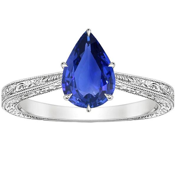 Anello Solitario Stile Antico Taglio Pera Zaffiro Sri Lanka 2 Carati - harrychadent.it