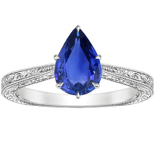 Anello Solitario Stile Antico Taglio Pera Zaffiro Sri Lanka 2 Carati - harrychadent.it
