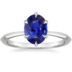Anello Solitario Taglio Ovale Set Prong Zaffiro Ceylon 3 Carati Oro Bianco
