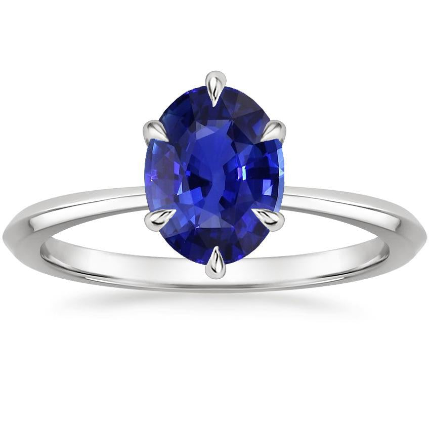 Anello Solitario Taglio Ovale Set Prong Zaffiro Ceylon 3 Carati Oro Bianco - harrychadent.it