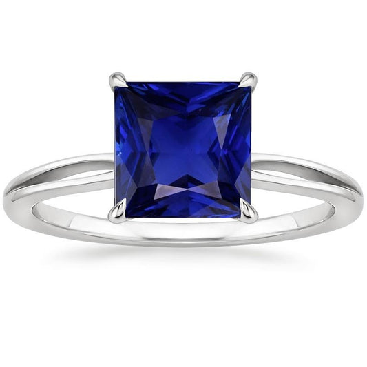 Anello Solitario Taglio Princess Zaffiro Sri Lanka Gambo Spaccato 5 Carati - harrychadent.it