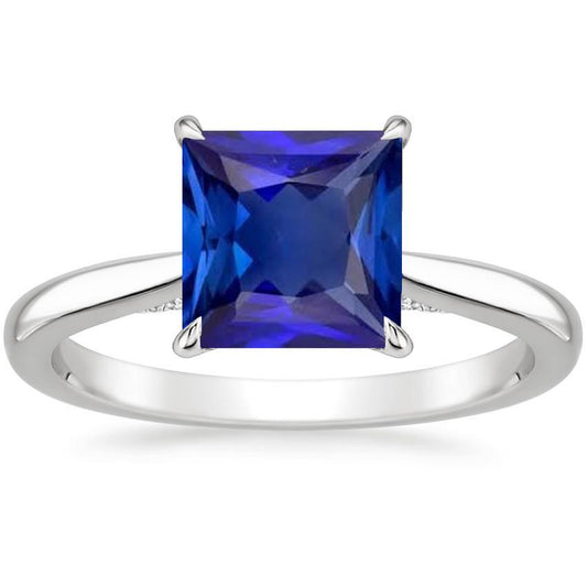 Anello Solitario Taglio Princess Zaffiro Sri Lanka Oro Bianco 5 Carati - harrychadent.it