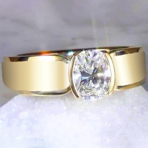 Anello Solitario Uomo Ovale Diamante 1.50 Carati Gioielli In Oro Giallo - harrychadent.it