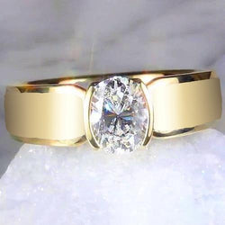 Anello Solitario Uomo Ovale Diamante 1.50 Carati Gioielli In Oro Giallo