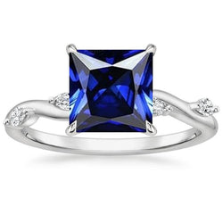 Anello Solitario Zaffiro Blu Con Accenti Diamanti Marquise 5.50 Carati