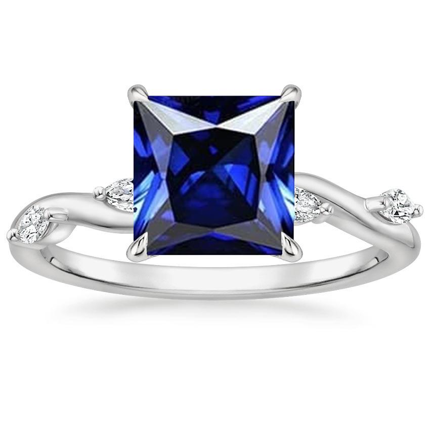 Anello Solitario Zaffiro Blu Con Accenti Diamanti Marquise 5.50 Carati - harrychadent.it