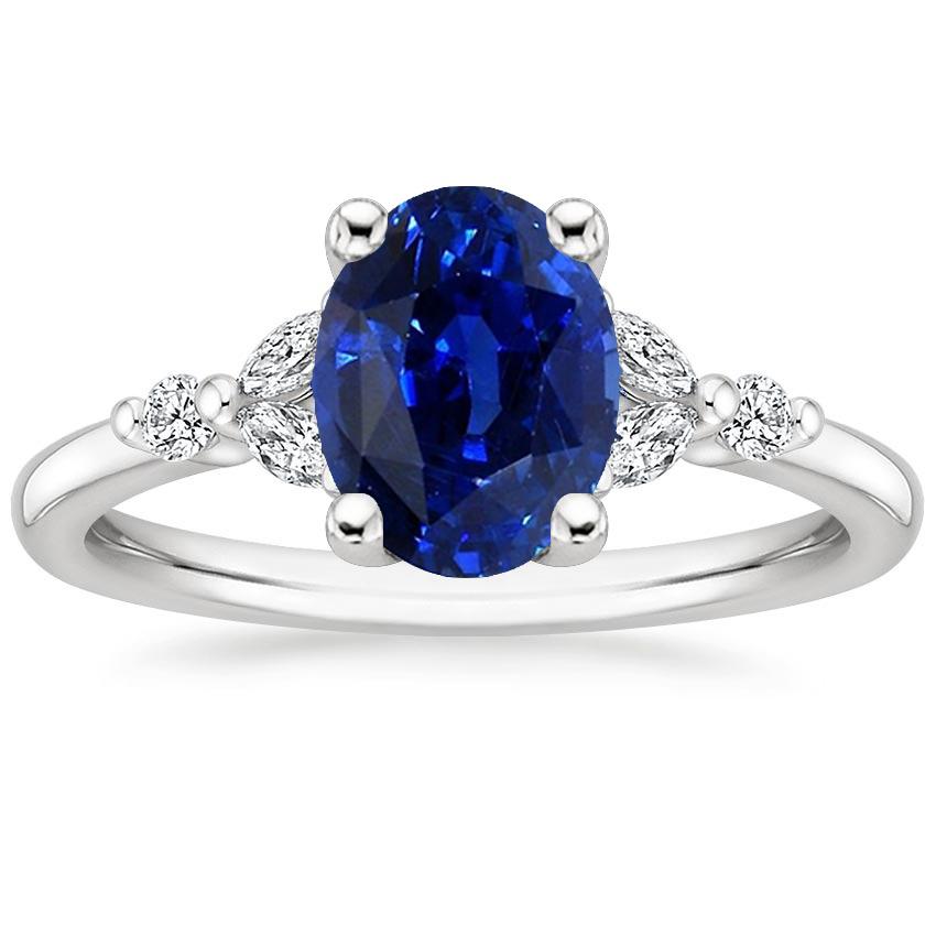 Anello Solitario Zaffiro Blu Con Diamante Rotondo E Marquise 3.75 Carati - harrychadent.it