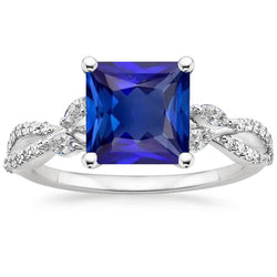 Anello Solitario Zaffiro Blu Con Marquise & Accenti Rotondi 6 Carati