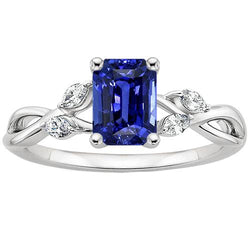 Anello Solitario Zaffiro Blu Smeraldo Con Diamanti Marquise 4 Carati