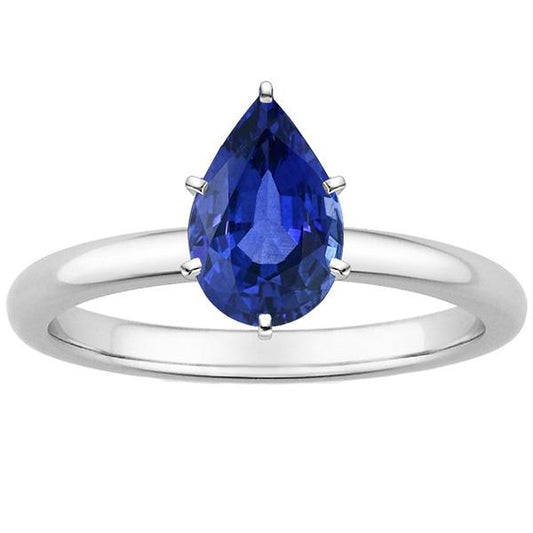 Anello Solitario Zaffiro Blu Taglio Pera 2 Carati Oro Bianco 14K - harrychadent.it