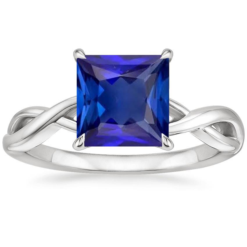Anello Solitario Zaffiro Blu Taglio Princess Oro Bianco 14K 5 Carati - harrychadent.it