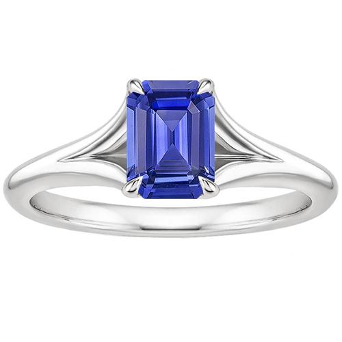 Anello Solitario Zaffiro Sri Lanka 3 Carati Taglio Smeraldo Oro Bianco 14K - harrychadent.it