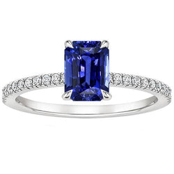 Anello Solitario con Accenti Zaffiro Ceylon Radiante & Diamante 4 Carati