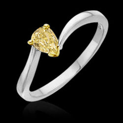 Anello Solitario con Diamante Naturale Giallo Canarino a Pera Oro 14K (Non Coltivato in Laboratorio)