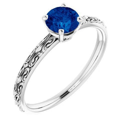 Anello Solitario con Filigrana di Zaffiro Blu da 1,50 carati e diamante in oro bianco 14 carati