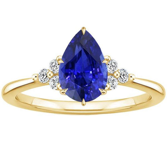 Anello Solitario Accenti Pera Zaffiro Blu & Diamanti 3.50 Carati - harrychadent.it