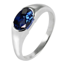 Anello Solitario con zaffiro Ceylon blu scintillante ovale a 2 carati in oro bianco 14K