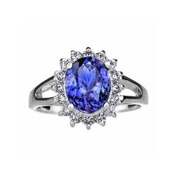 Anello Tanzanite 22.75 Carati Taglio Ovale Con Diamanti Oro Bianco 14K