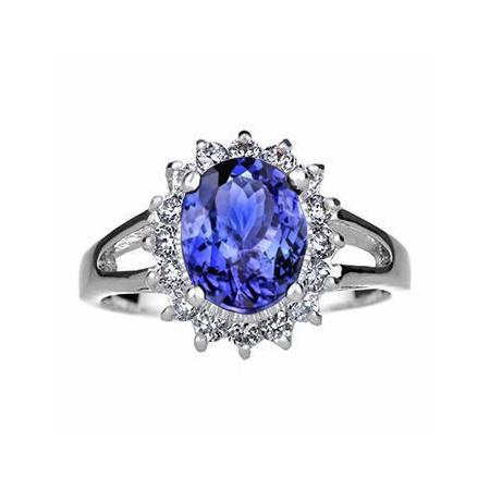 Anello Tanzanite 22.75 Carati Taglio Ovale Con Diamanti Oro Bianco 14K - harrychadent.it