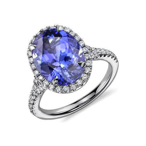 Anello Tanzanite Blu Taglio Ovale E Diamante 6.50 Carati Oro Bianco 14K - harrychadent.it