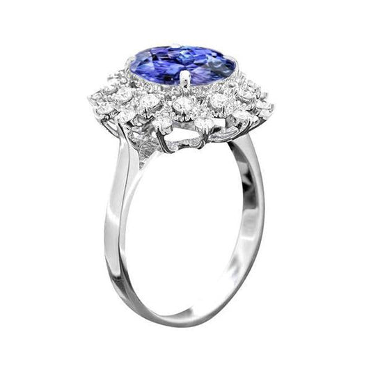 Anello Tanzanite Diamante Rotondo 3,75 Carati Oro Bianco 14K - harrychadent.it