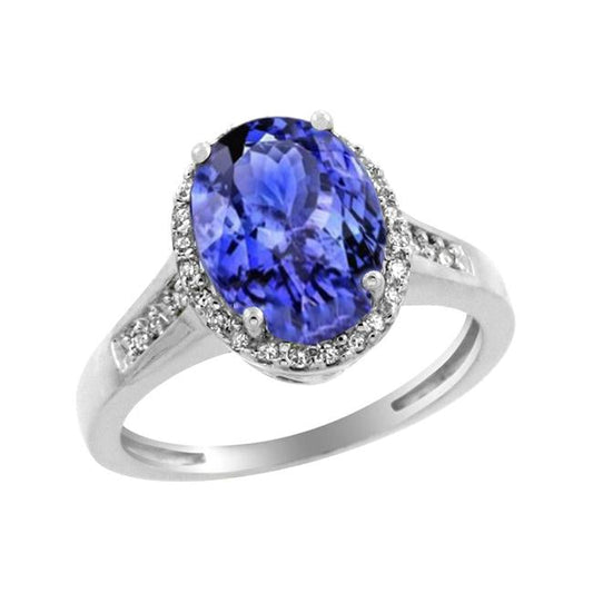 Anello Tanzanite Grande Con Piccoli Diamanti 5.75 Carati Oro Bianco 14K - harrychadent.it