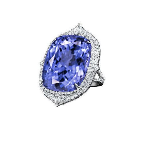 Anello Tanzanite Naturale Con Diamanti 23.75 Ct Oro Bianco 14K - harrychadent.it
