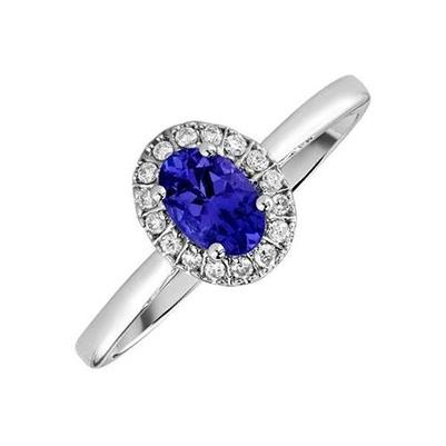 Anello Tanzanite Ovale 17 Carati Con Diamanti Rotondi Oro Bianco 14K - harrychadent.it