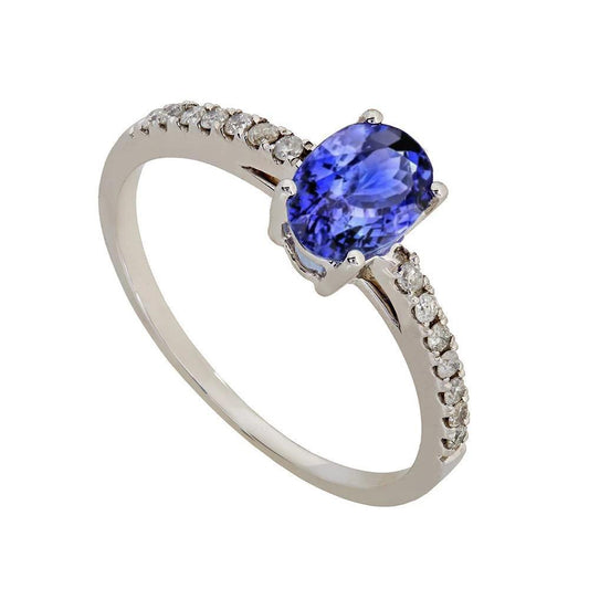 Anello Tanzanite Ovale E Diamanti 5.50 Carati Oro Bianco 14K - harrychadent.it