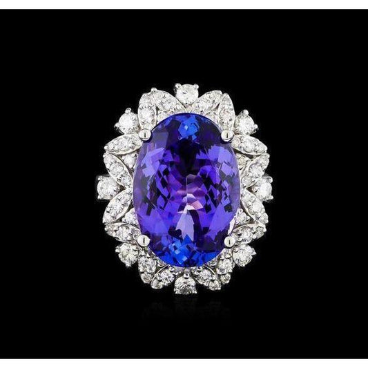 Anello Tanzanite Ovale E Diamanti 7 Carati Oro Bianco 14K - harrychadent.it