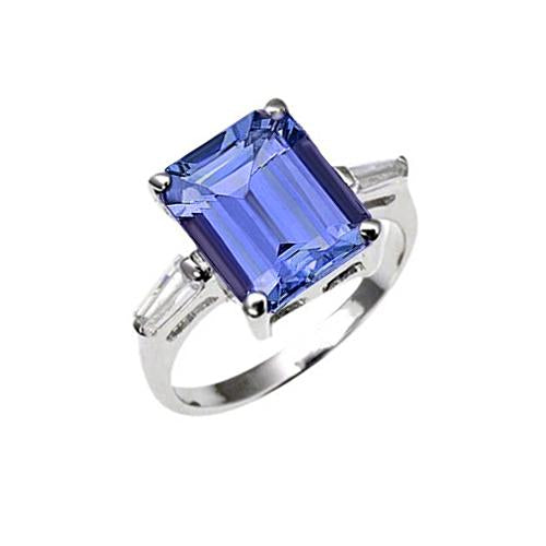 Anello Tanzanite Smeraldo e Diamanti Baguette 12.12 Carati Oro Bianco 14K - harrychadent.it