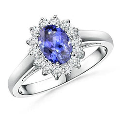 Anello Tanzanite Stile Fiore Con Diamanti 6.50 Carati Oro Bianco 14K